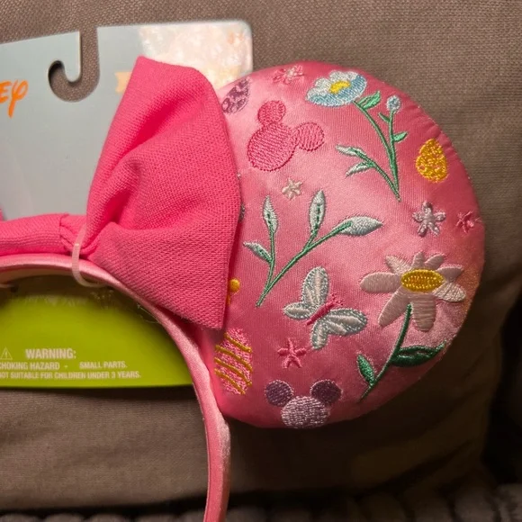 Disney Pink Embroidered Minnie Ears Headband Spring Easter Bow Flower - Picture 2 of 4